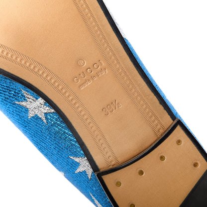Gucci Lurex Calfskin Starry Sky Womens Jordaan Loafers 39.5 Bluette Silver 9 of 10