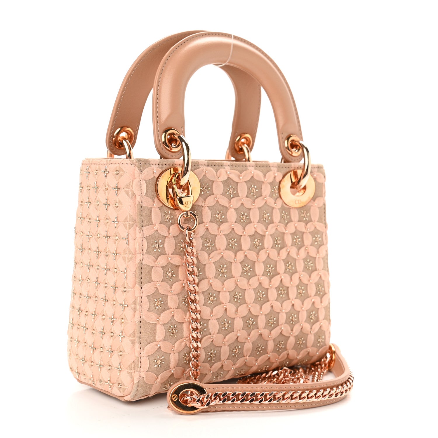 Christian Dior Suede Beaded Ribbon Mini Lady Dior Beige 3 of 9