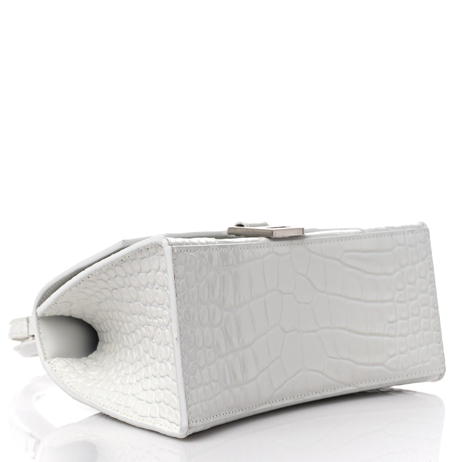 Balenciaga Calfskin Crocodile Embossed Small Hourglass Top Handle Bag White 4 of 9