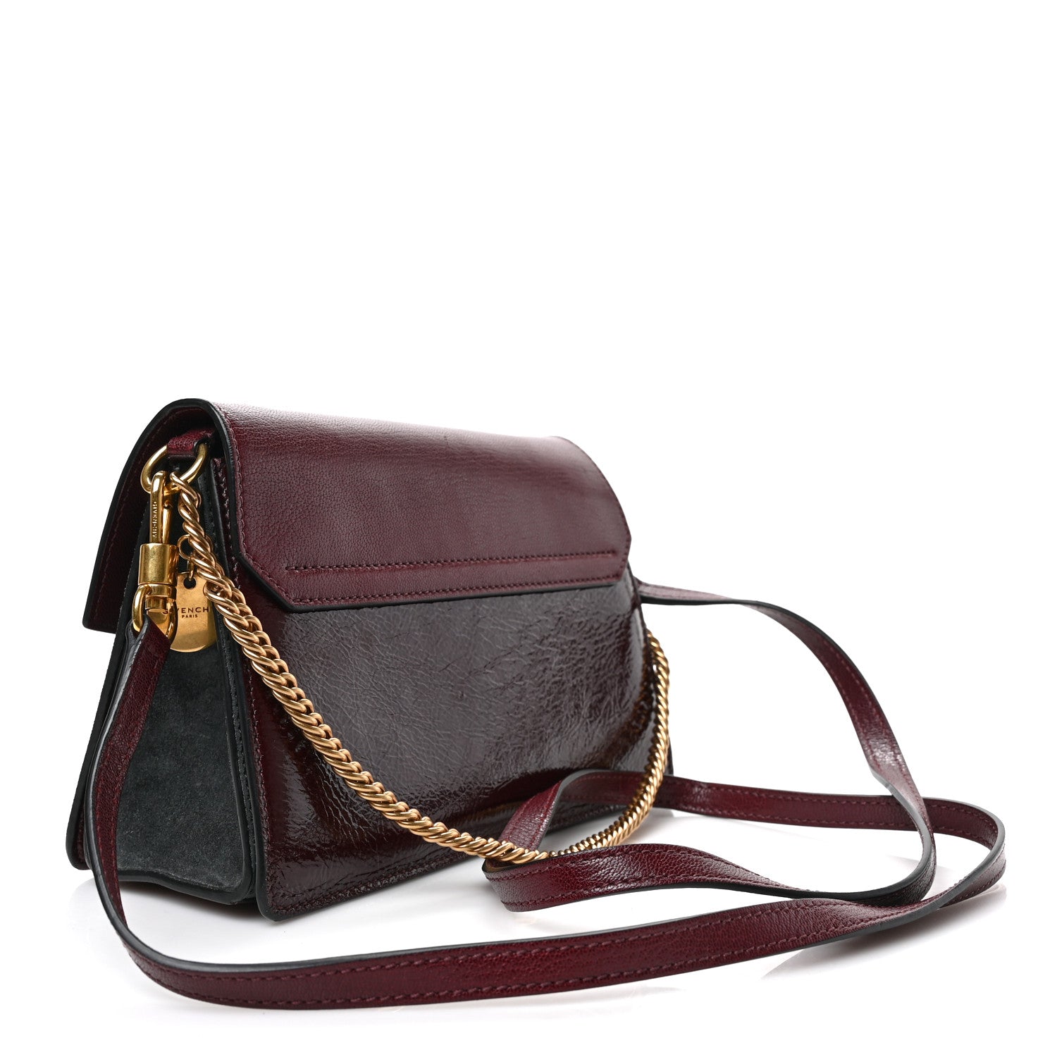 Givenchy Crinkled Patent Deerskin Suede Small GV3 Shoulder Bag Aubergine Graphite 3 of 8