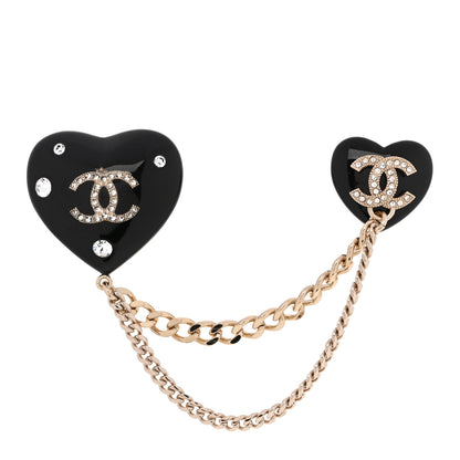 Chanel Resin Crystal CC Heart Multi Strand Chain Brooch Black Gold 1 of 5