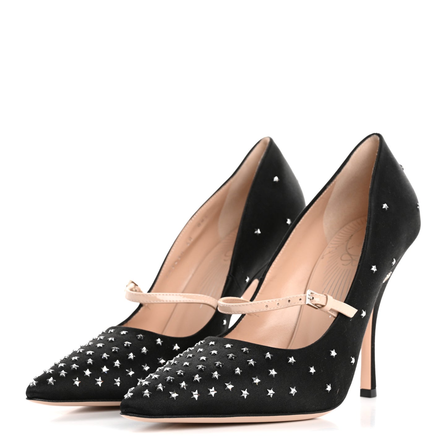 Silk Satin Star Studded Pumps 40 Black