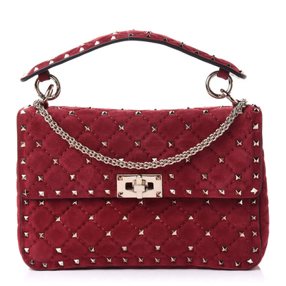 Valentino Garavani Suede Medium Rockstud Spike Shoulder Bag Rubino 1 of 10