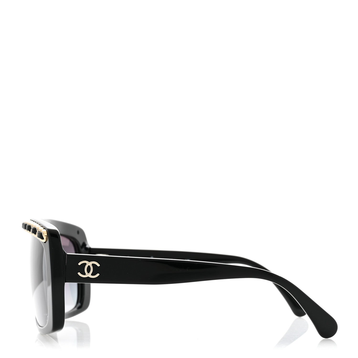 Chanel Acetate Calfskin Chain Rectangle Sunglasses 71625A Black