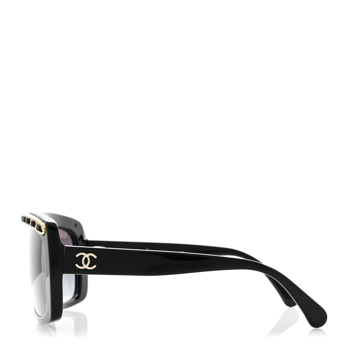 Acetate Calfskin Chain Rectangle Sunglasses 71625A Black