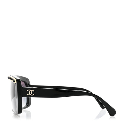 Chanel Acetate Calfskin Chain Rectangle Sunglasses 71625A Black 3 of 10