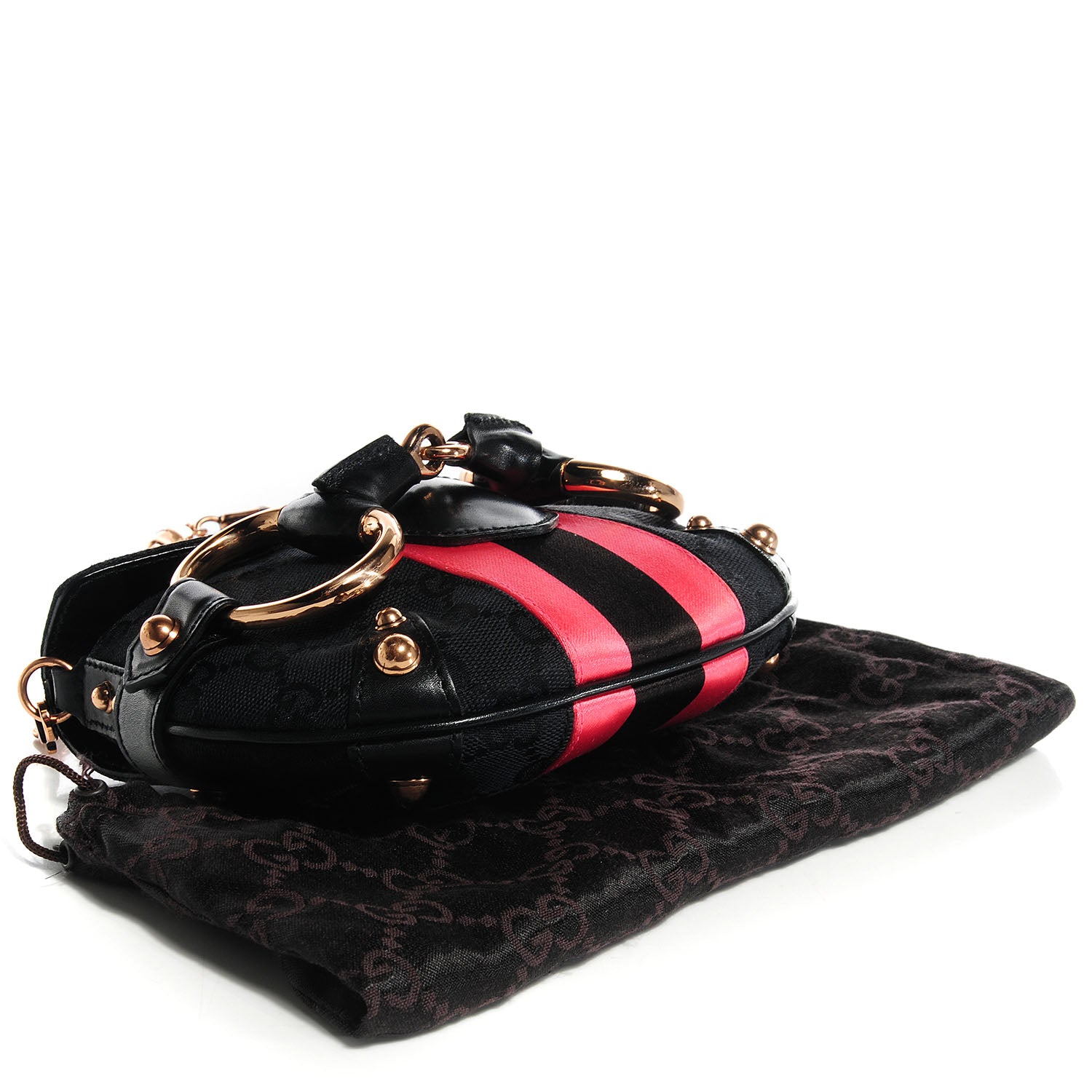 Gucci Monogram Horsebit Web Flap Bag Black Pink 4 of 7