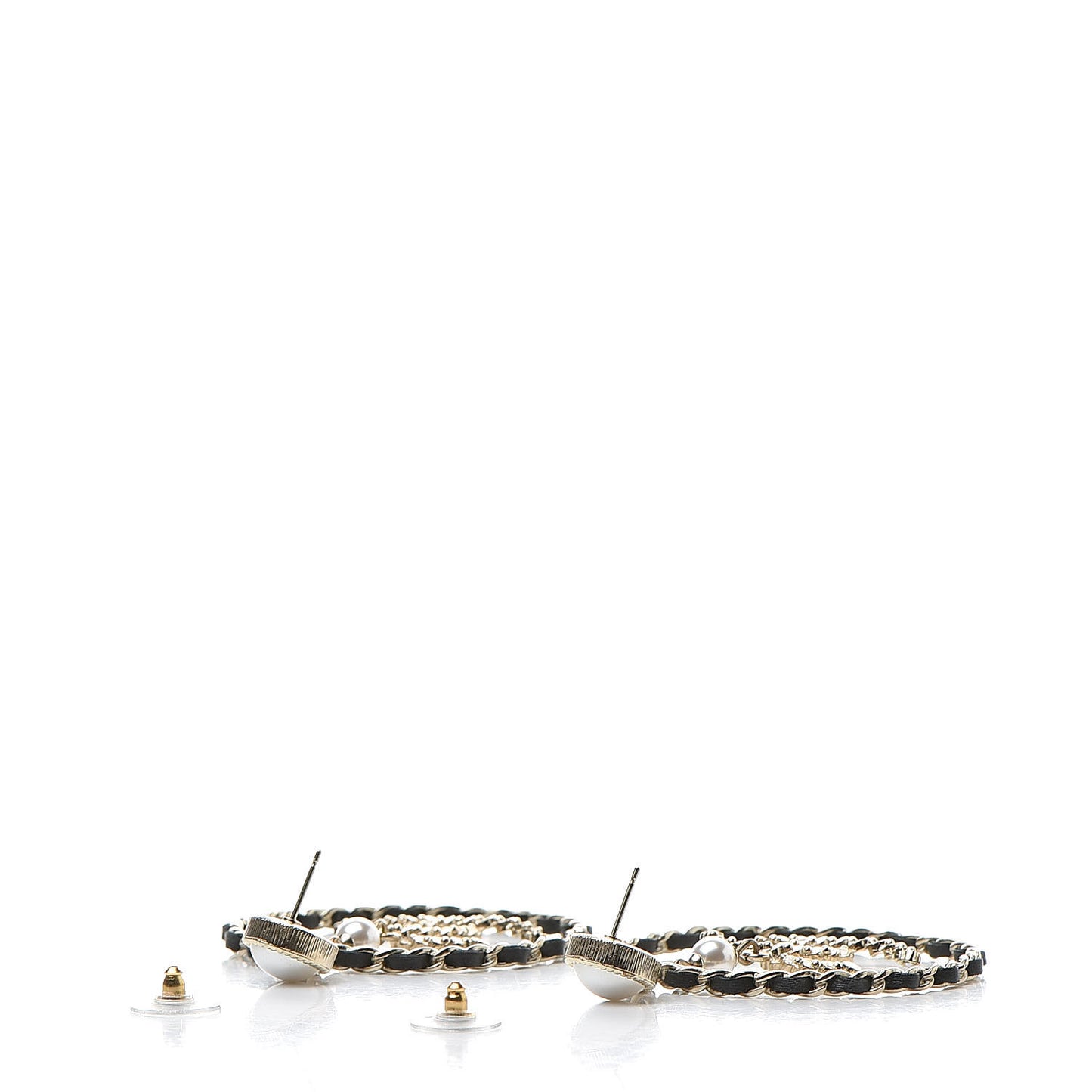 Lambskin Crystal Pearl CC Chain Hoop Earrings Gold Black