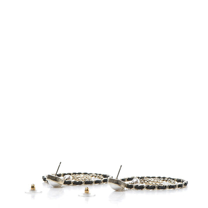 Chanel Lambskin Crystal Pearl CC Chain Hoop Earrings Gold Black 3 of 5