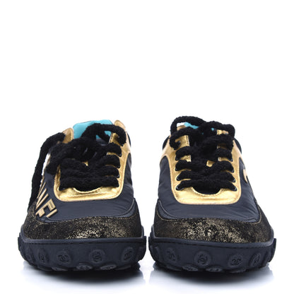 Chanel Metallic Lambskin Satin Finish Womens CC Sneakers 36 Black Gold 2 of 9