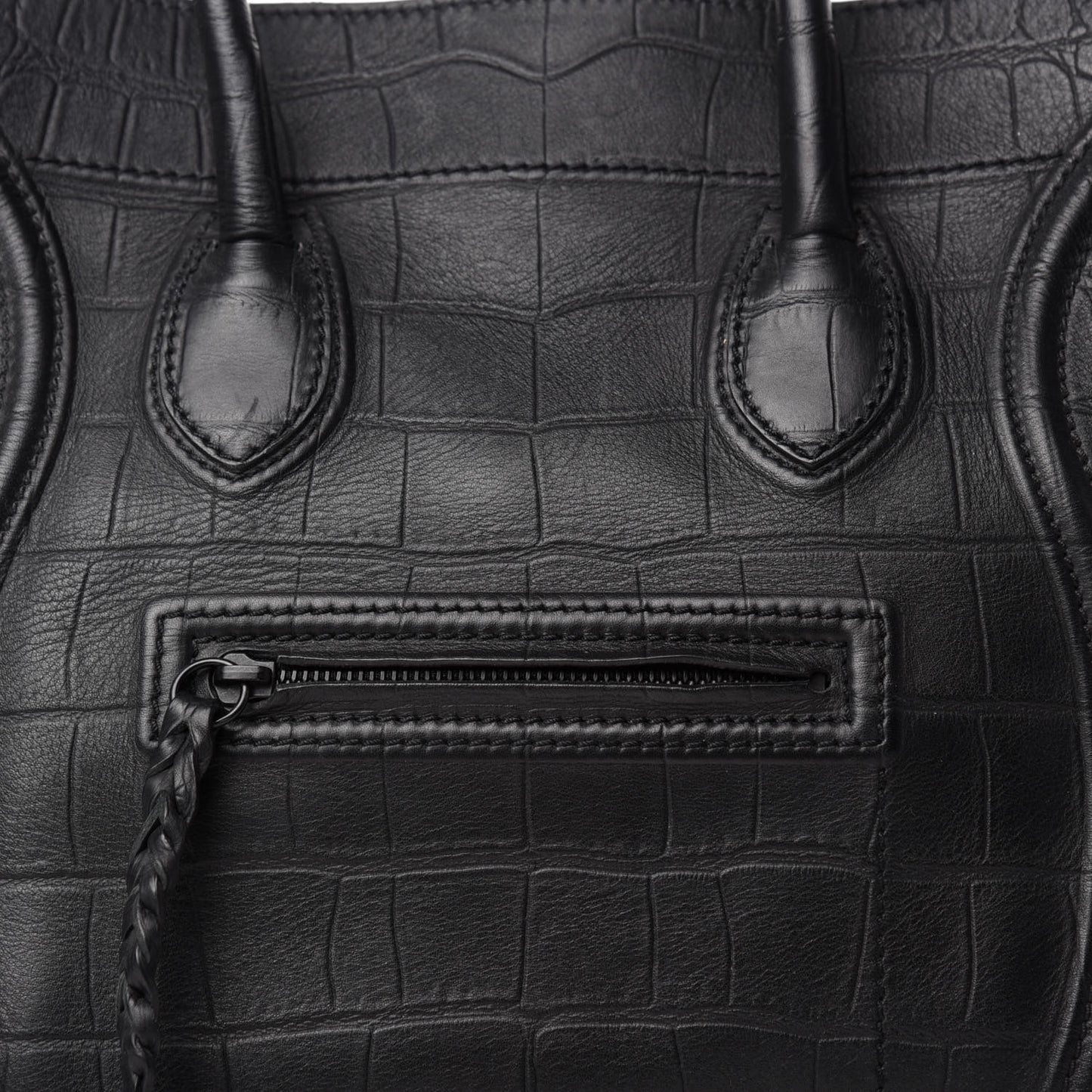 Crocodile Embossed Calfskin Medium Phantom Luggage Black