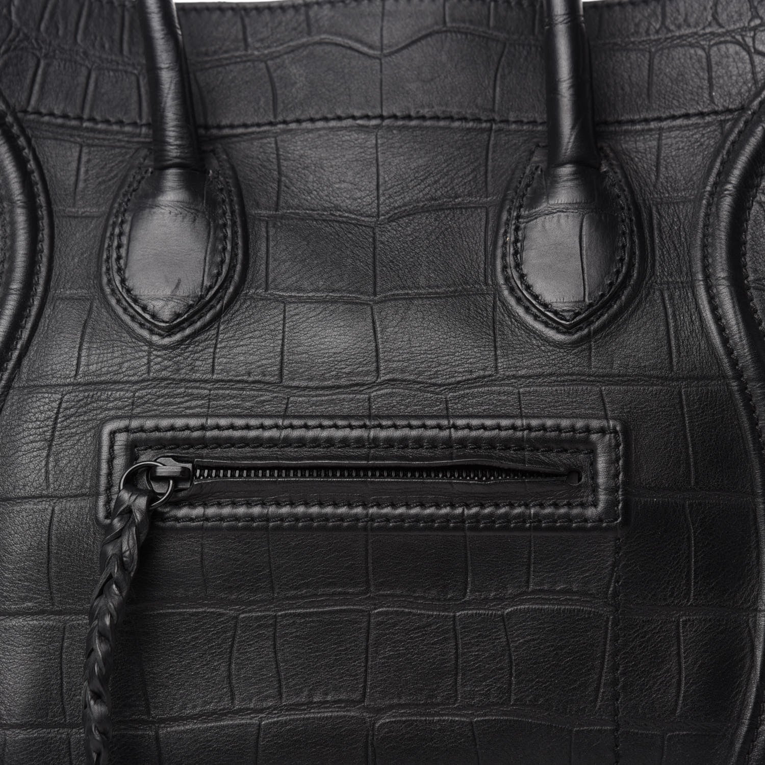 Celine Crocodile Embossed Calfskin Medium Phantom Luggage Black 11 of 11