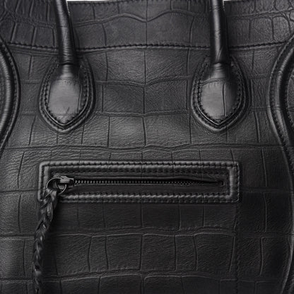 Celine Crocodile Embossed Calfskin Medium Phantom Luggage Black 11 of 11