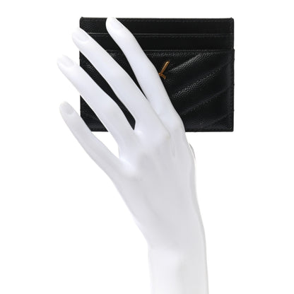 Saint Laurent Grain De Poudre Matelasse Chevron Monogram Credit Card Case Black 2 of 9