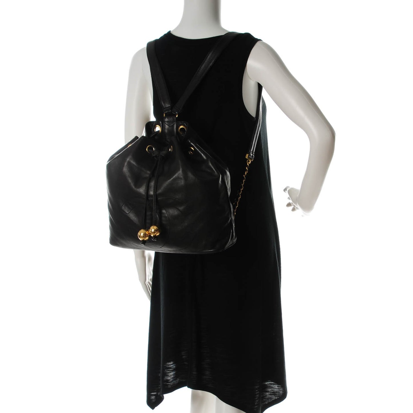 Lambskin CC Drawstring Backpack Black