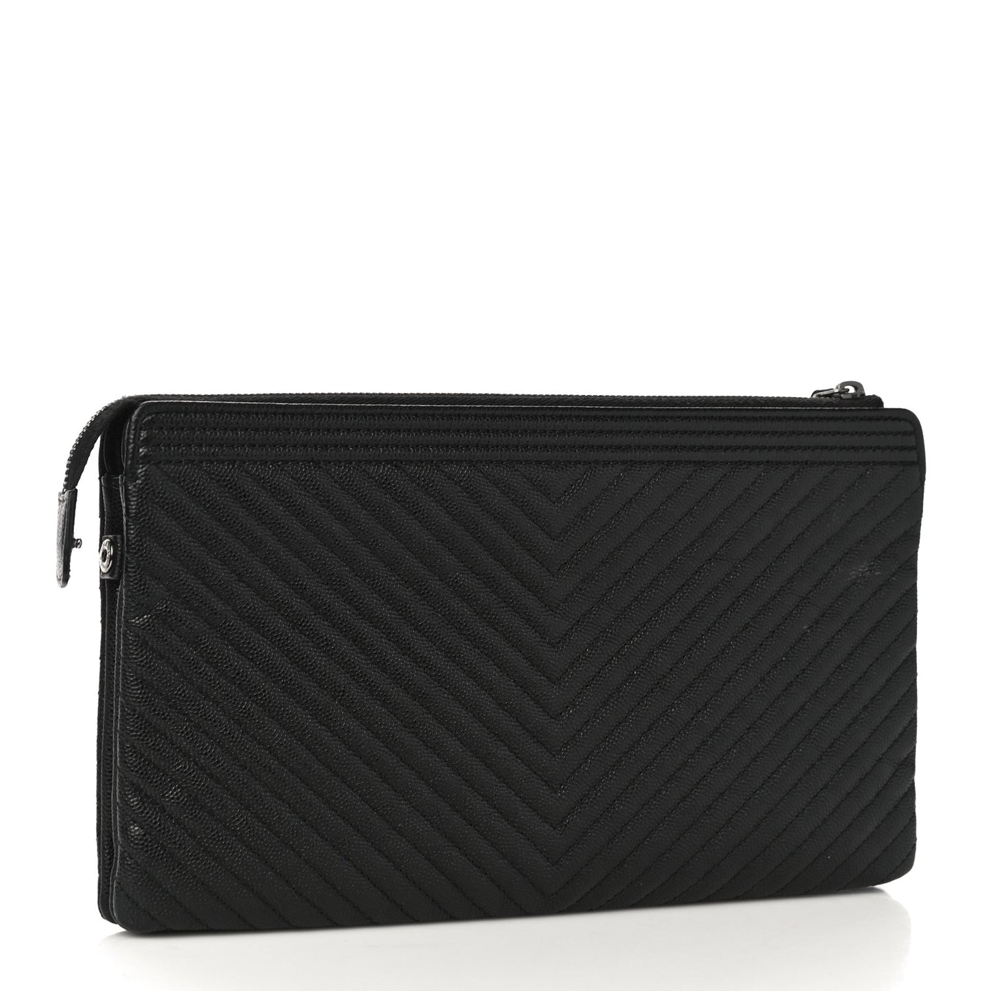 Caviar Chevron Quilted Small Zipped Boy Pouch Black