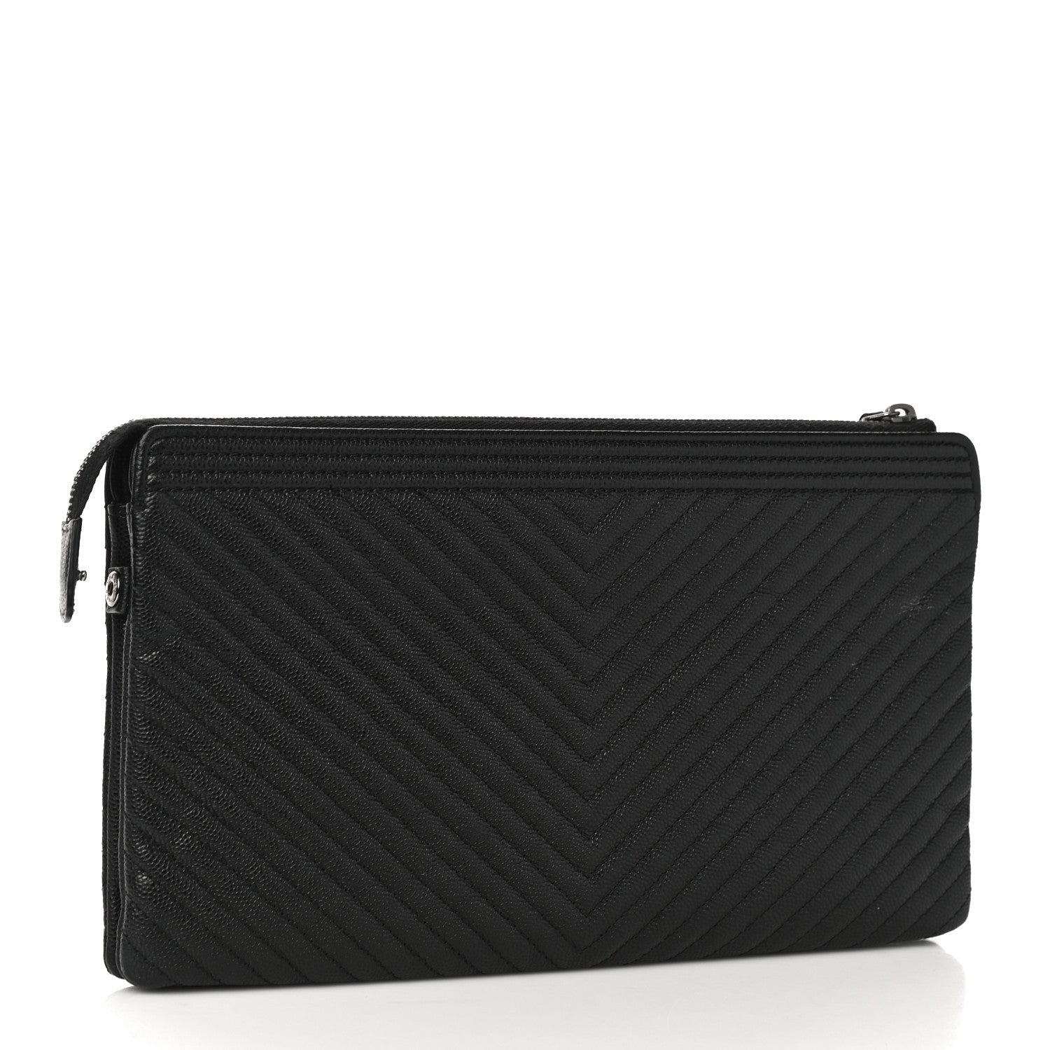 Chanel Caviar Chevron Quilted Small Zipped Boy Pouch Black 3 of 12