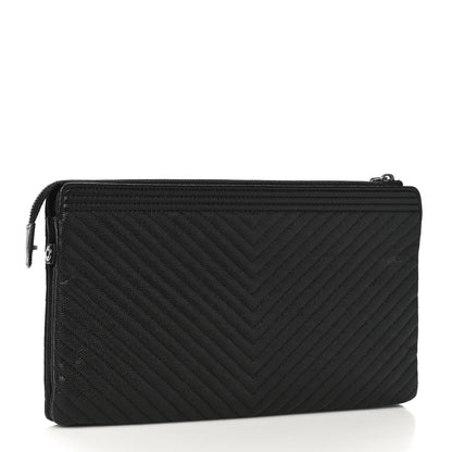 Chanel Caviar Chevron Quilted Small Zipped Boy Pouch Black 3 of 12