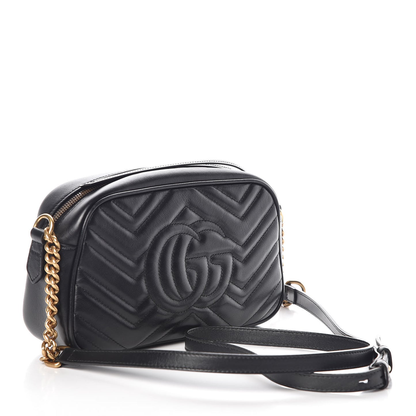 Calfskin Matelasse Small GG Marmont Chain Shoulder Bag Black