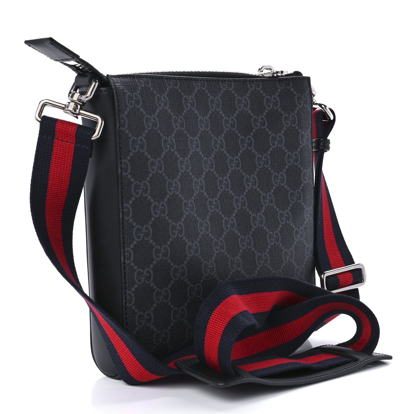GG Supreme Monogram Web Small Flat Messenger Bag Black Grey