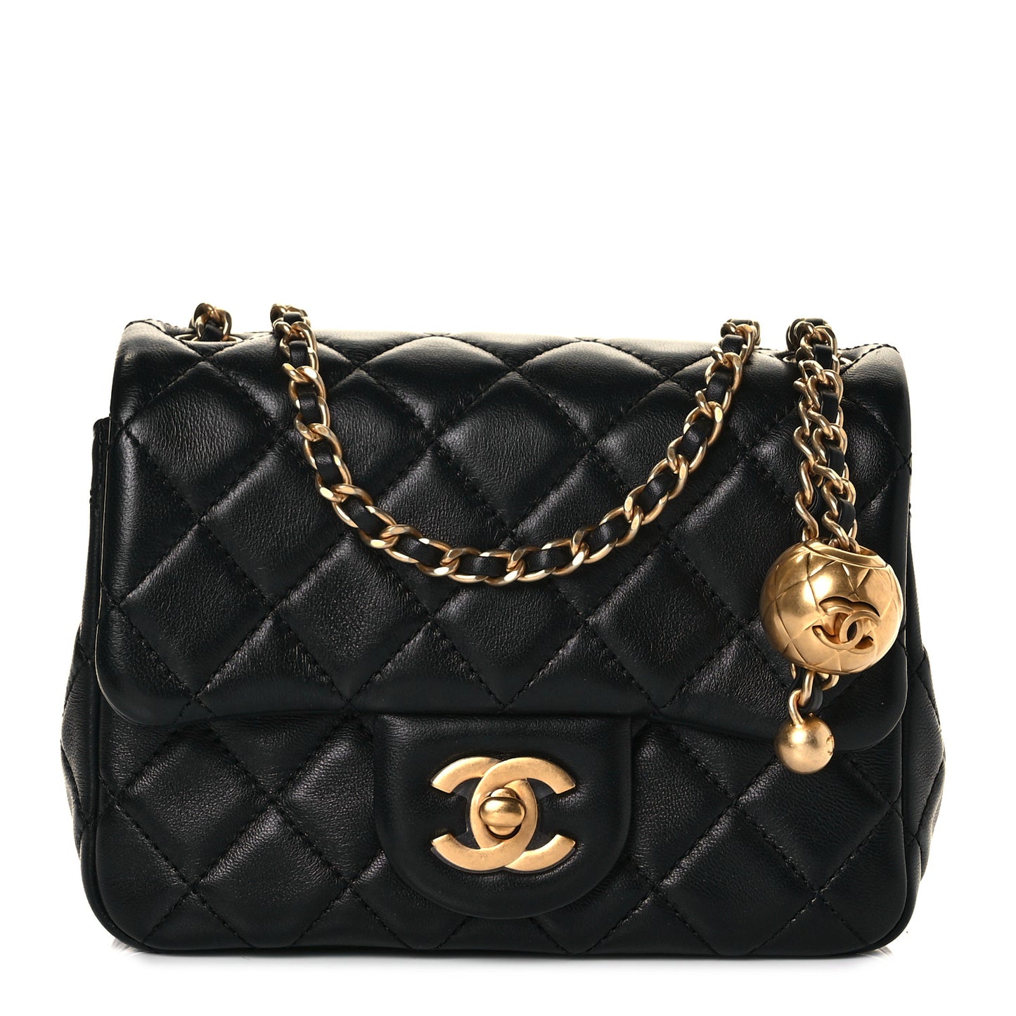 Lambskin Quilted Mini Pearl Crush Flap Black