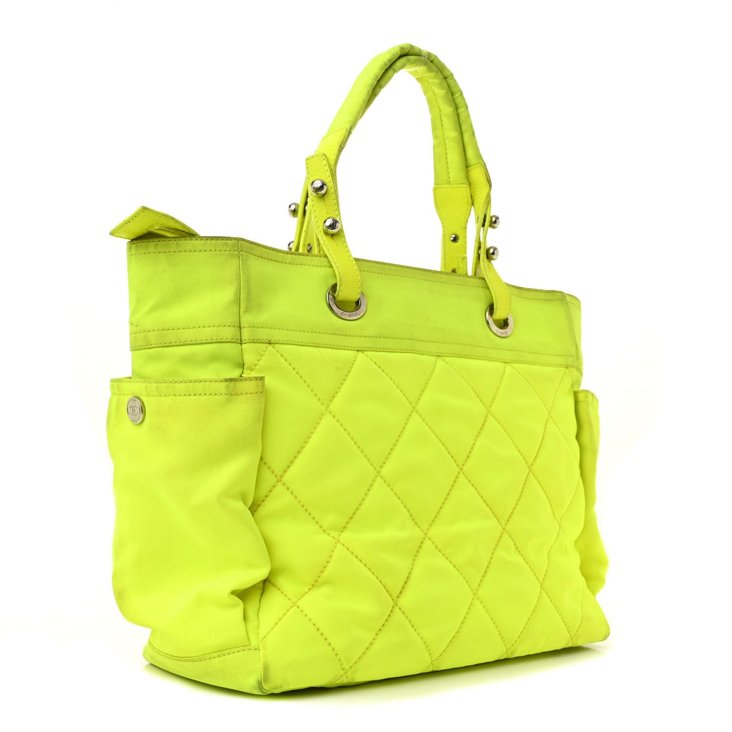 Coated Canvas Quilted Large Paris Biarritz Tote Neon Yellow