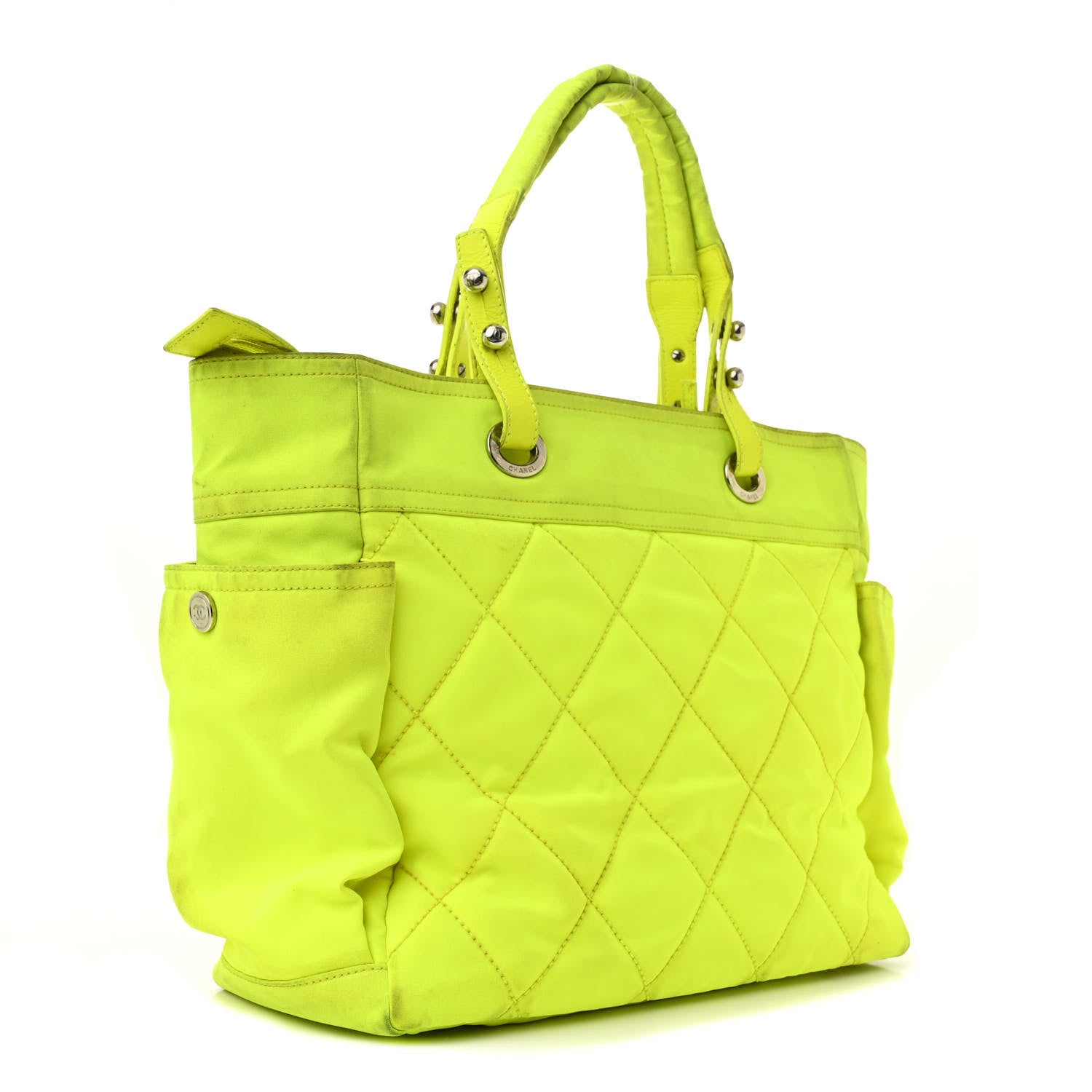 Chanel Coated Canvas Quilted Large Paris Biarritz Tote Neon Yellow 3 of 14