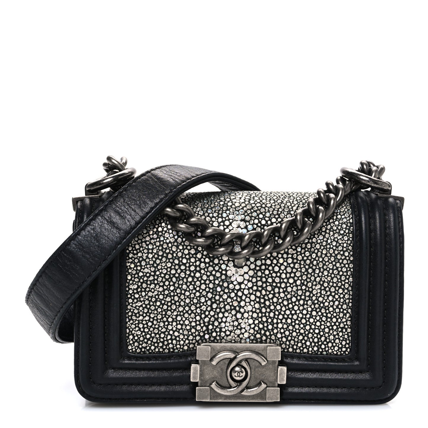 Galuchat Stingray Mini Boy Flap Black Silver