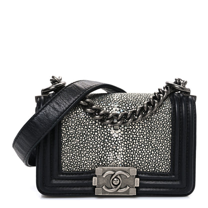 Chanel Galuchat Stingray Mini Boy Flap Black Silver 1 of 10