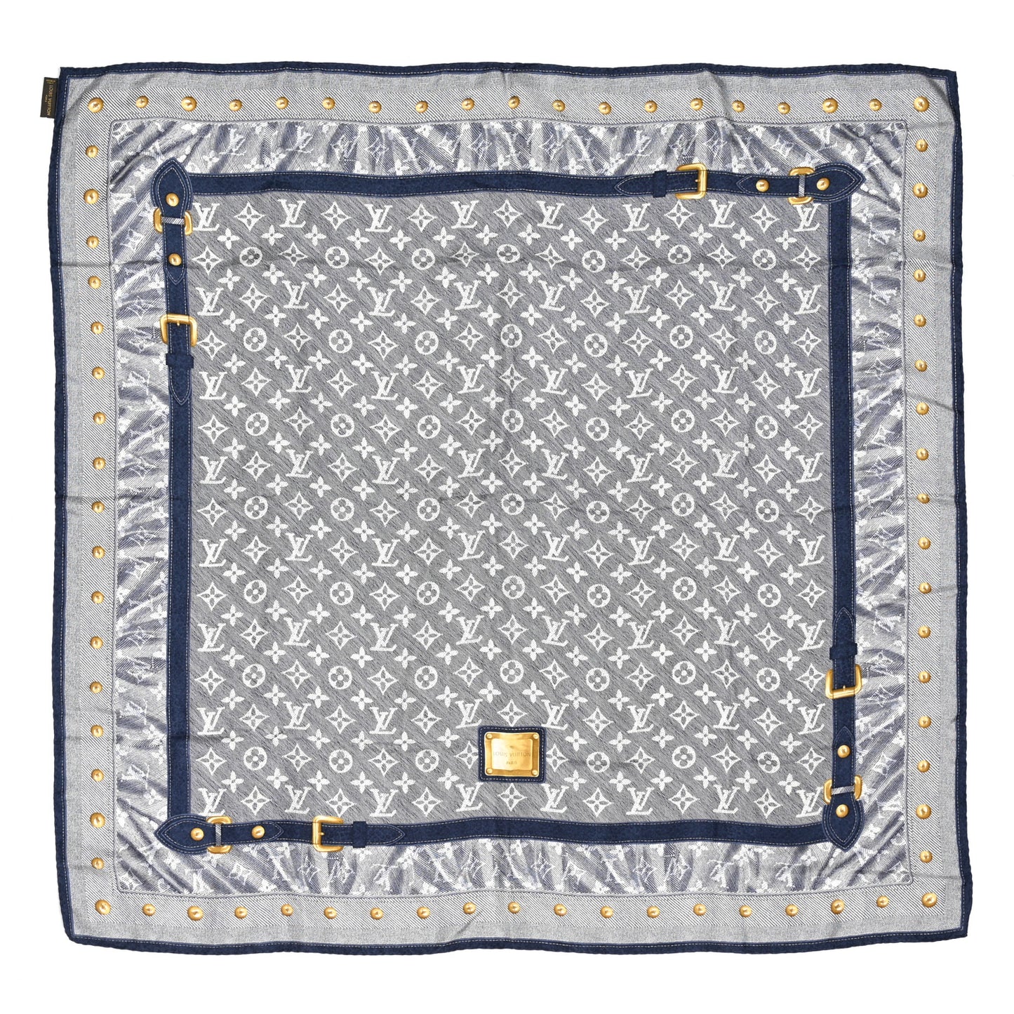 Silk Monogram New Denim Bandana Scarf Navy