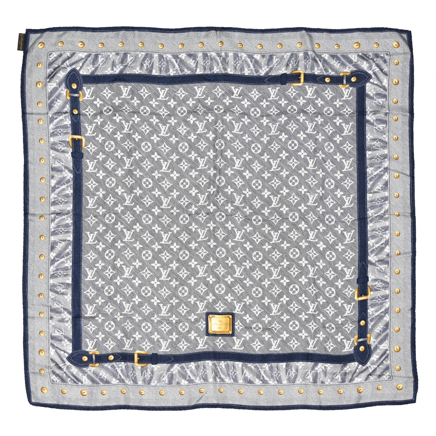Louis Vuitton Silk Monogram New Denim Bandana Scarf Navy 1 of 3