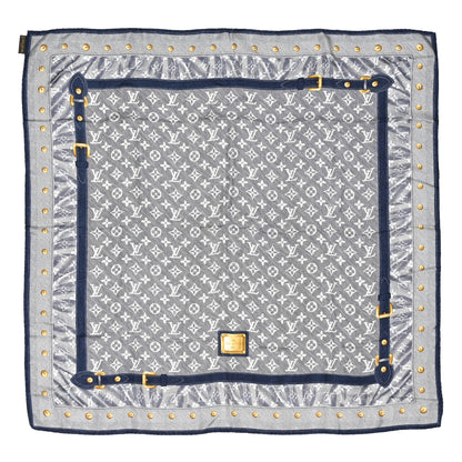 Louis Vuitton Silk Monogram New Denim Bandana Scarf Navy 1 of 3