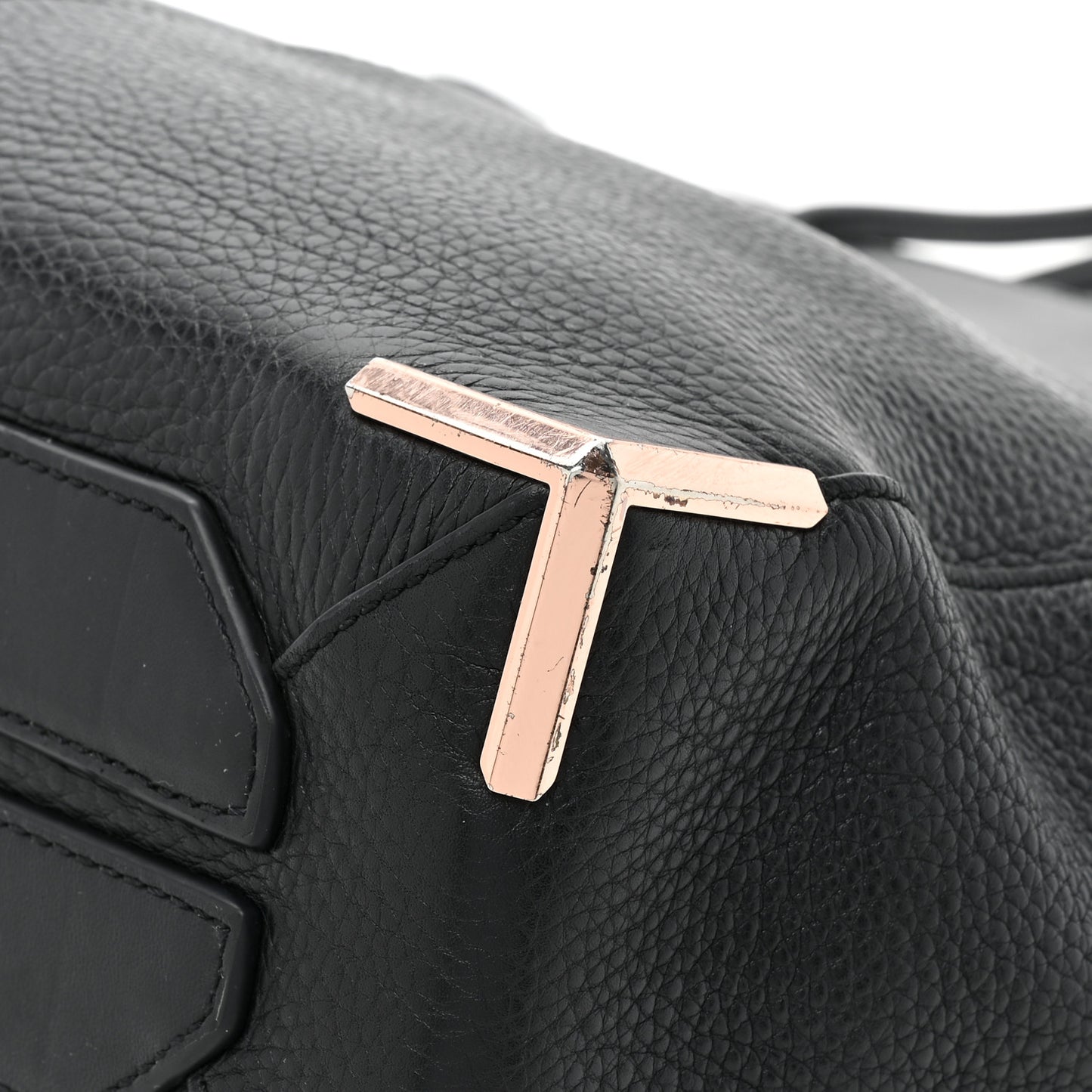 Pebbled Calfskin Large Prisma Skeletal Tote Black Rose Gold Hardware