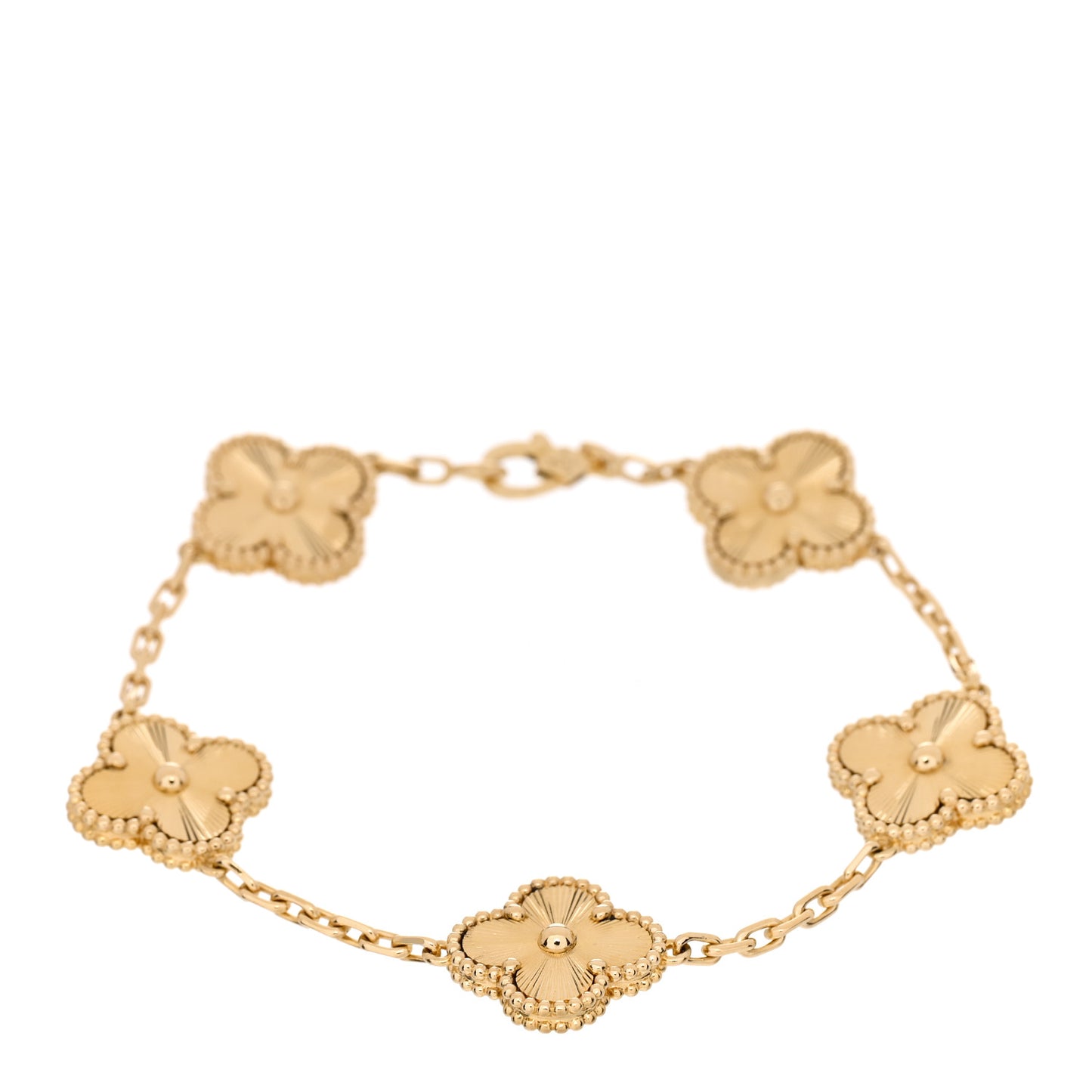 18K Yellow Gold 5 Motifs Guilloche Vintage Alhambra Bracelet