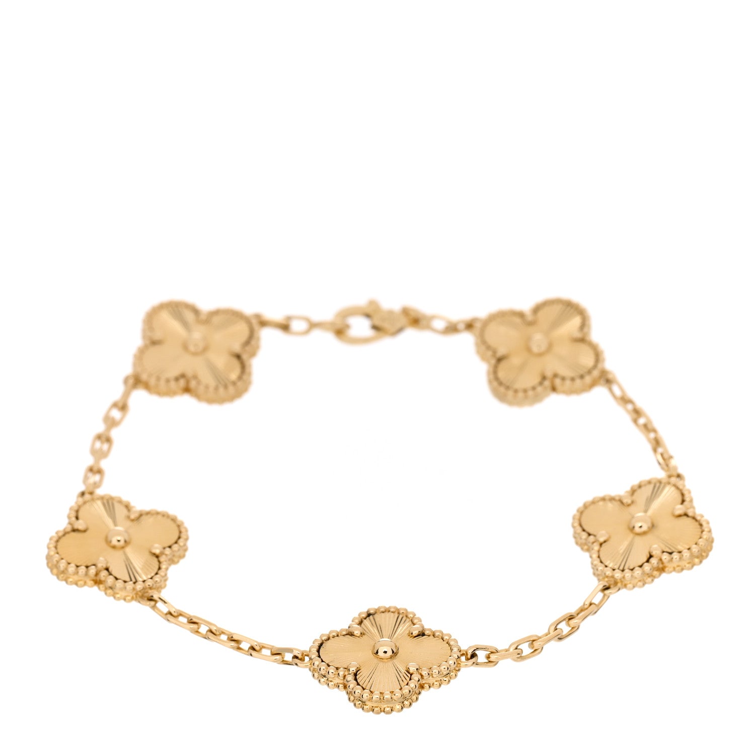 Van Cleef & Arpels 18K Yellow Gold 5 Motifs Guilloche Vintage Alhambra Bracelet 1 of 5