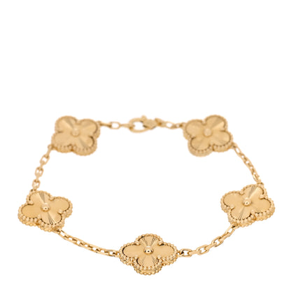 Van Cleef & Arpels 18K Yellow Gold 5 Motifs Guilloche Vintage Alhambra Bracelet 1 of 5