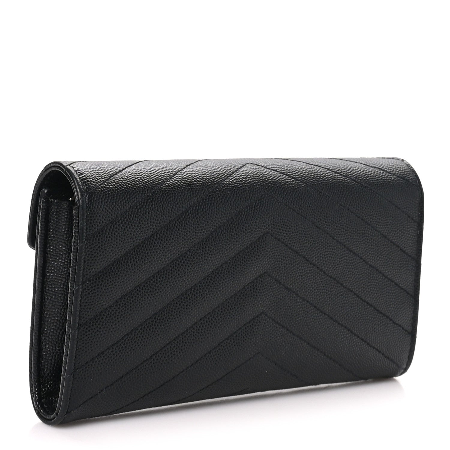 Saint Laurent Grain De Poudre Matelasse Chevron Monogram Flap Wallet Black 3 of 7