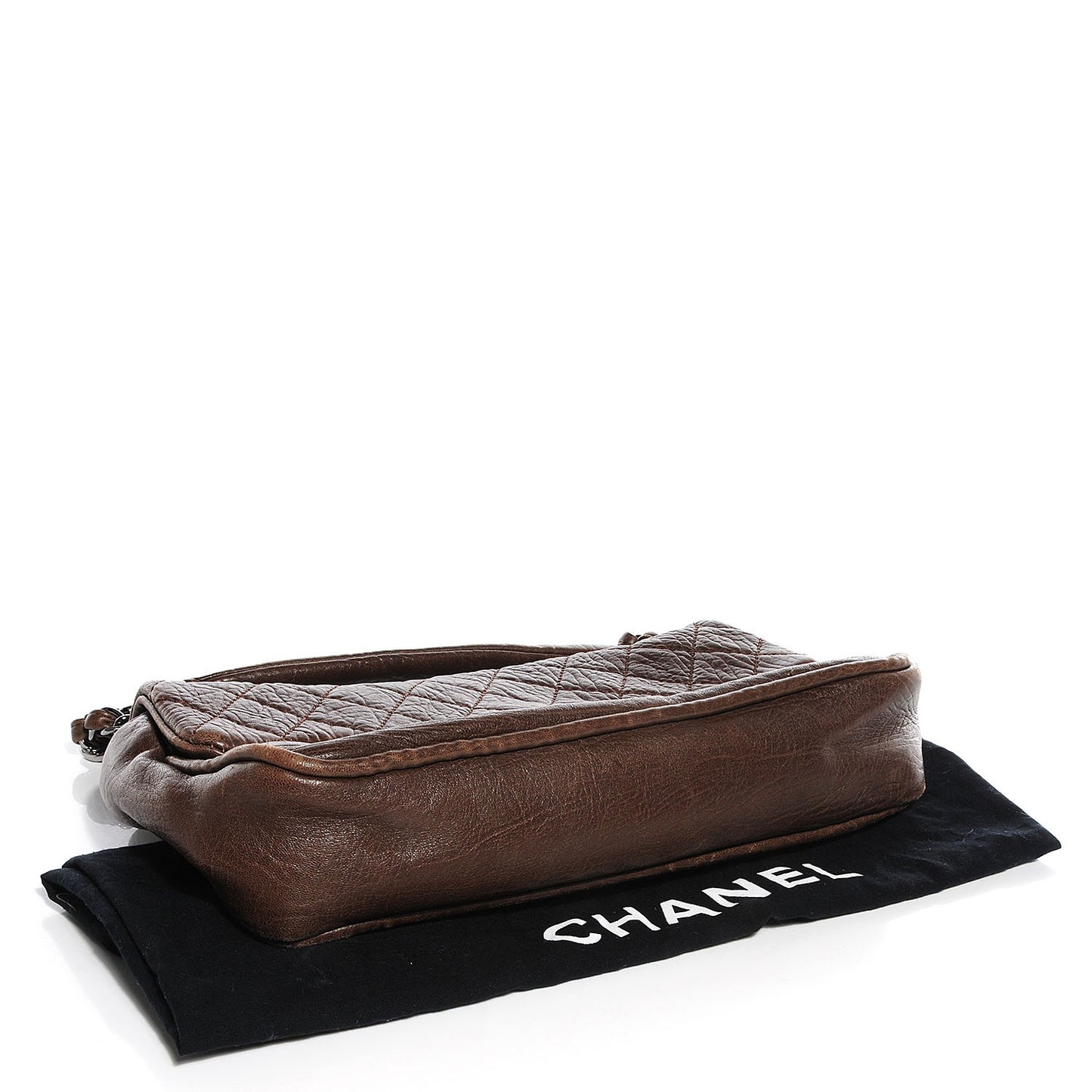 Distressed Lambskin Quilted Flap Brown