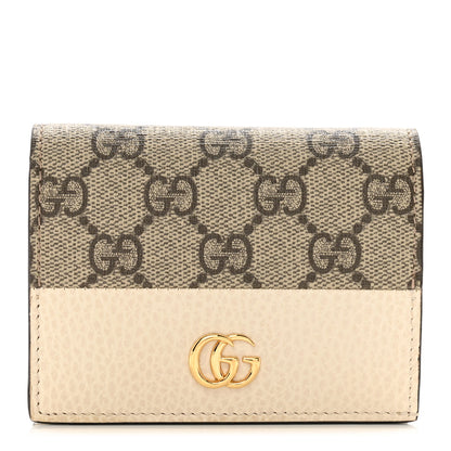 Gucci Dollar Calfskin GG Supreme Monogram GG Marmont Card Case Mystic White Beige Ebony 1 of 7