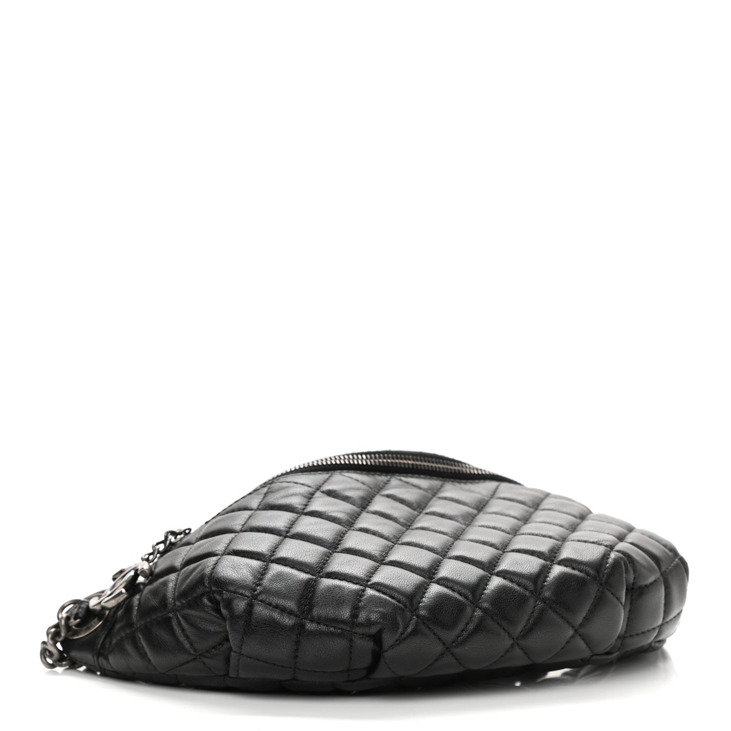 Lambskin Quilted Banane Waist Bag Fanny Pack Black
