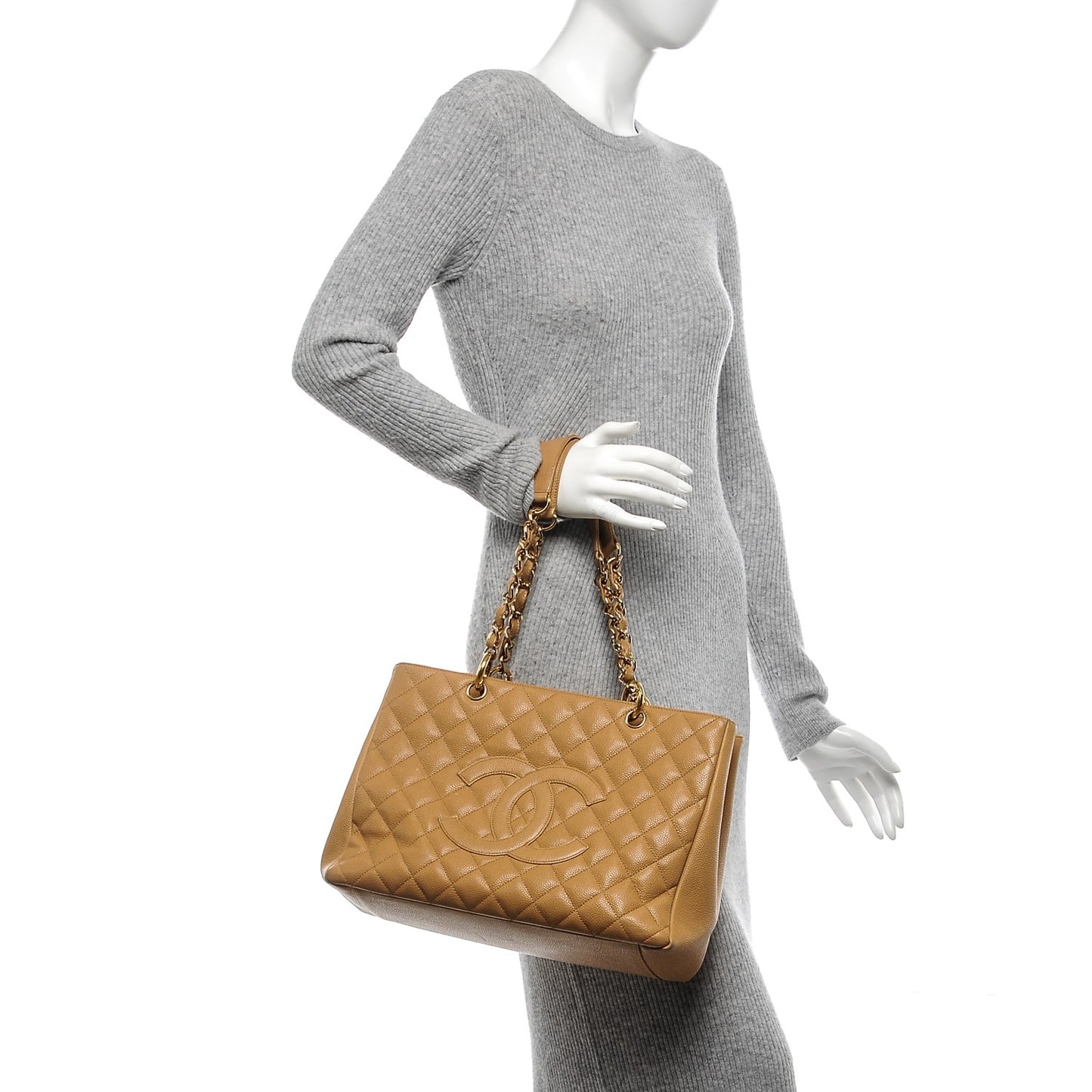 Caviar Quilted Grand Shopping Tote GST Beige