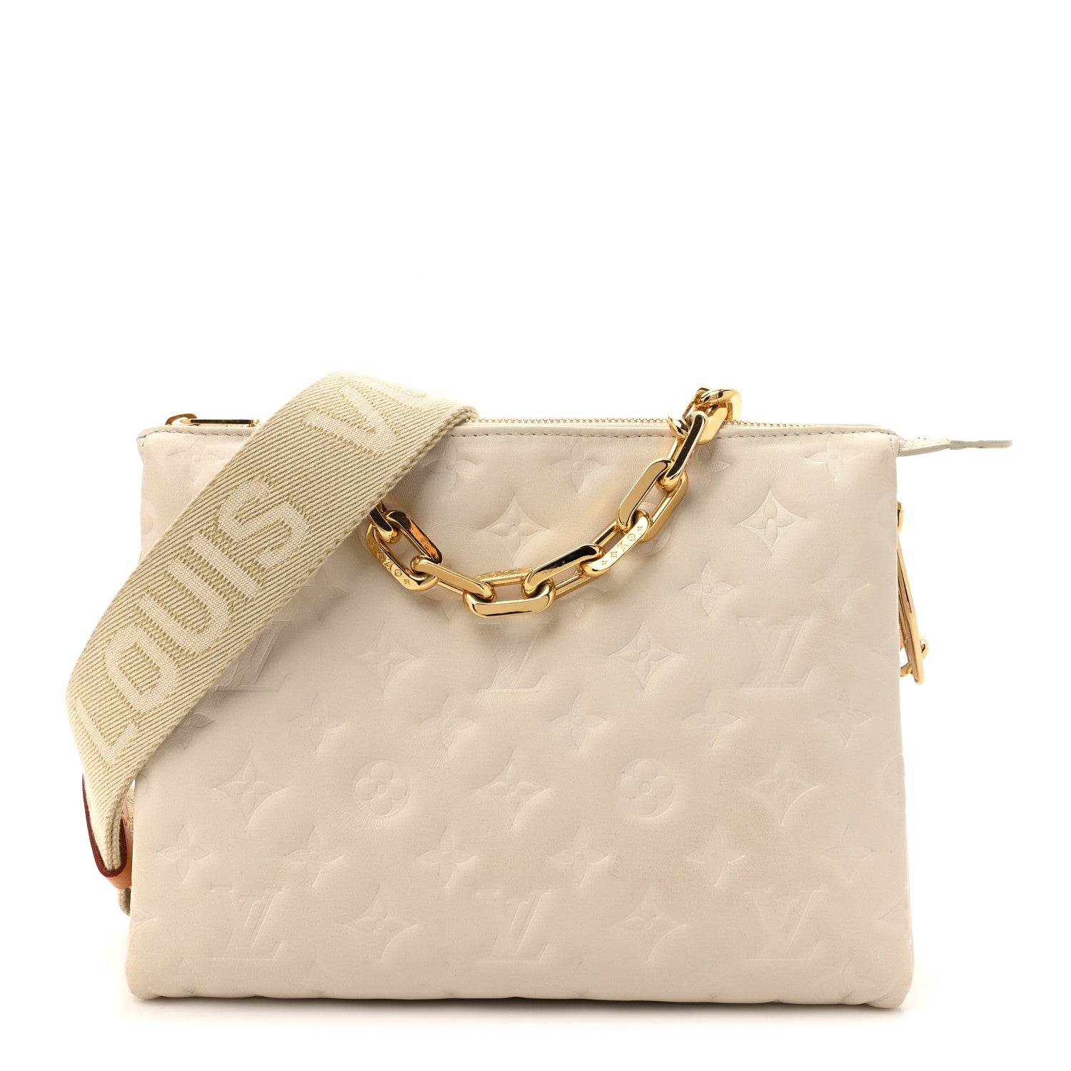 Louis Vuitton Lambskin Embossed Monogram Coussin PM Beige Cream 1 of 15