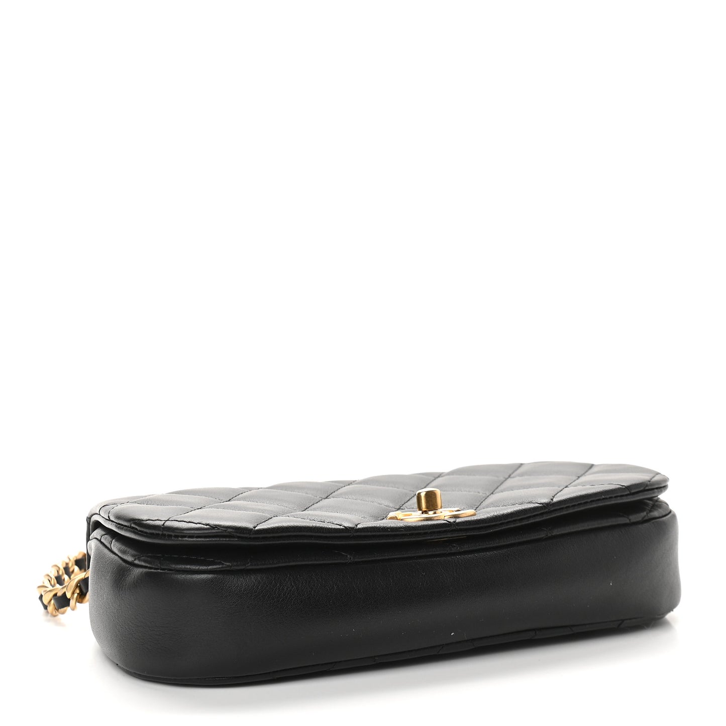 Calfskin Quilted Coco Mail Clutch With Chain Black