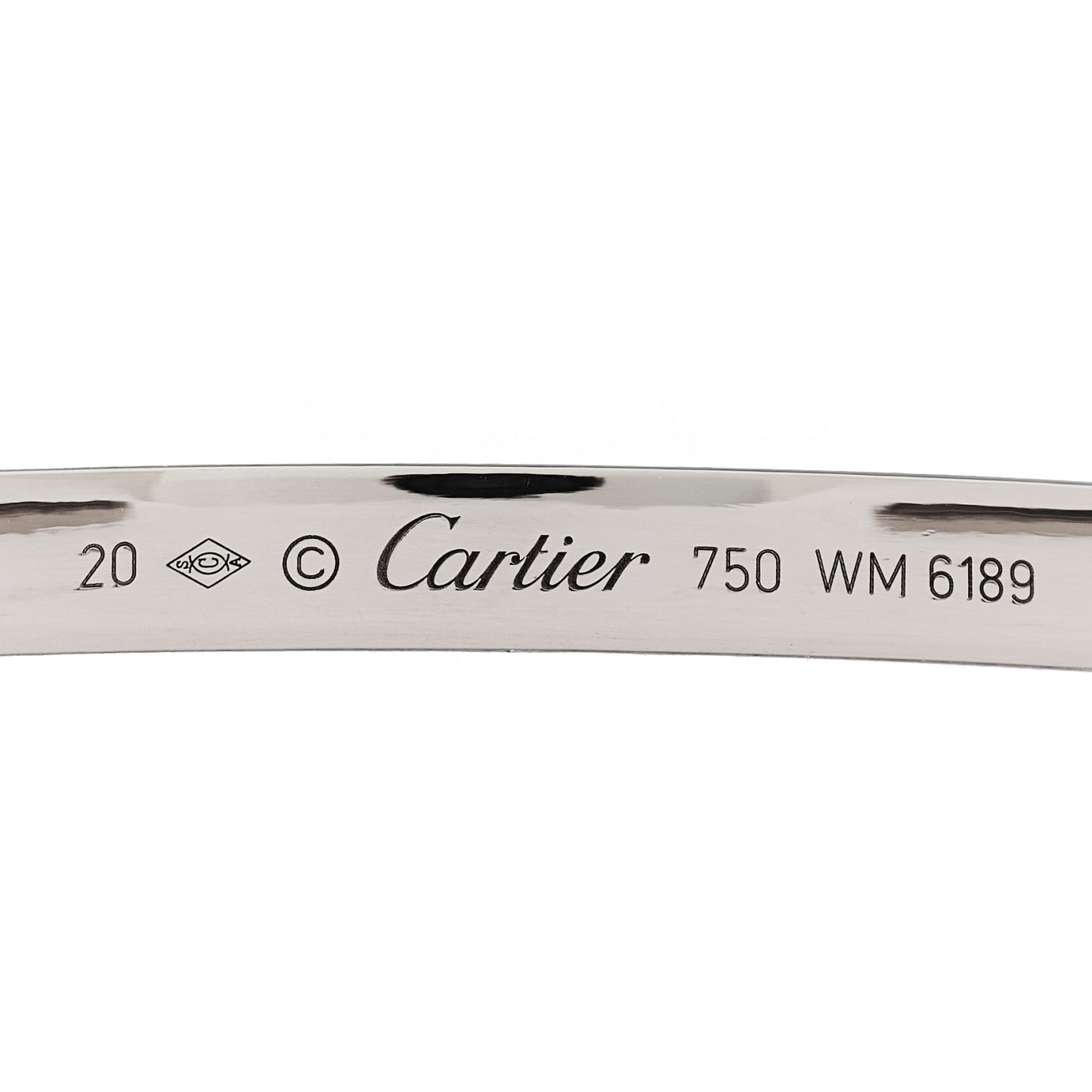 18K White Gold LOVE Cuff Bracelet 20