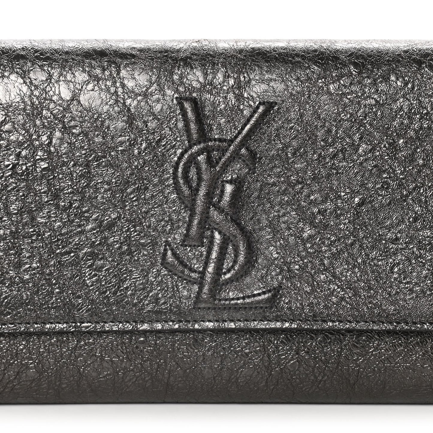 Metallic Textured Calfskin Large Belle De Jour Clutch Dark Silver