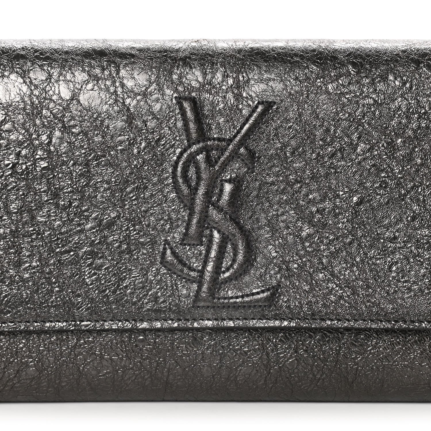 Saint Laurent Metallic Textured Calfskin Large Belle De Jour Clutch Dark Silver 6 of 12