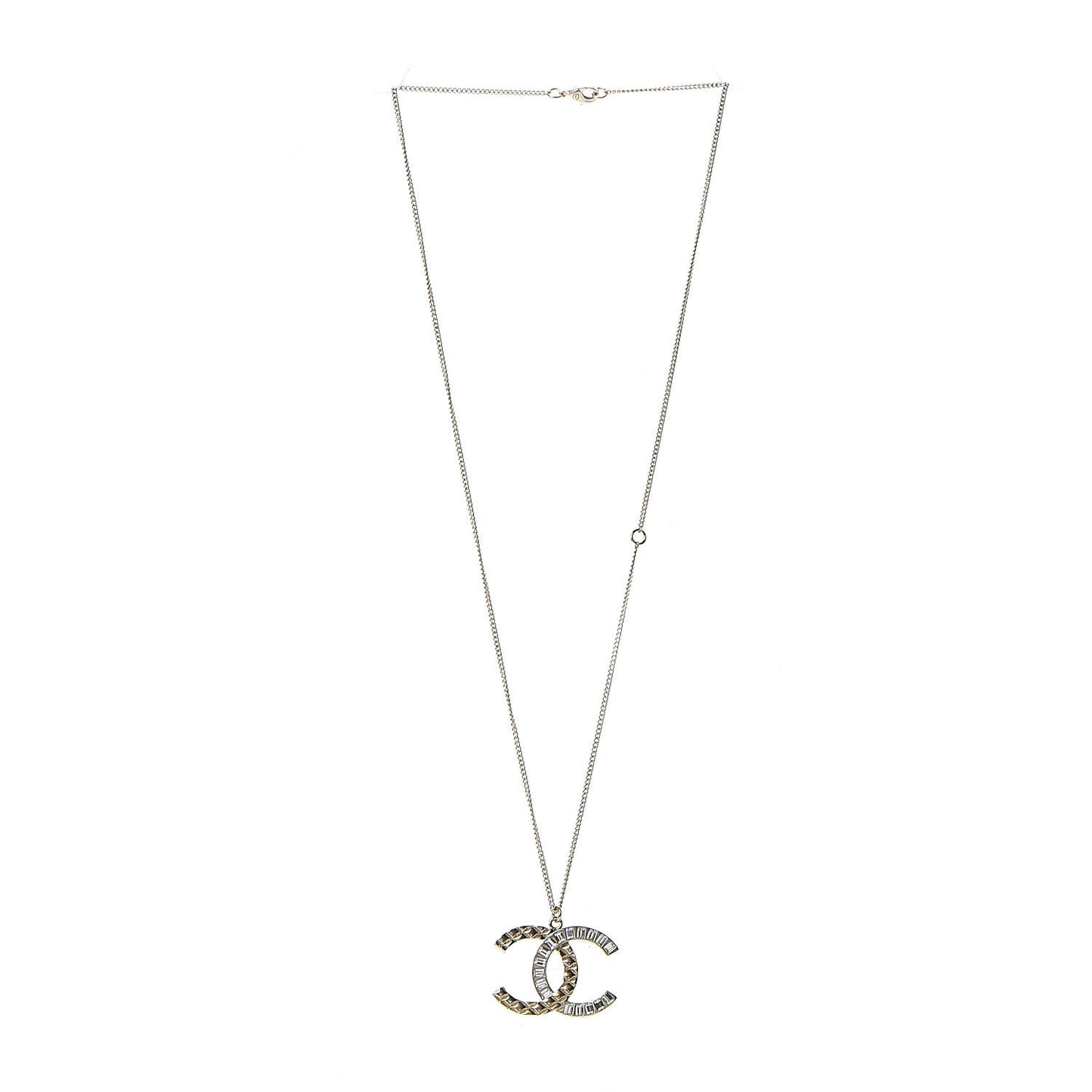 Baguette Crystal Quilted CC Pendant Necklace Gold