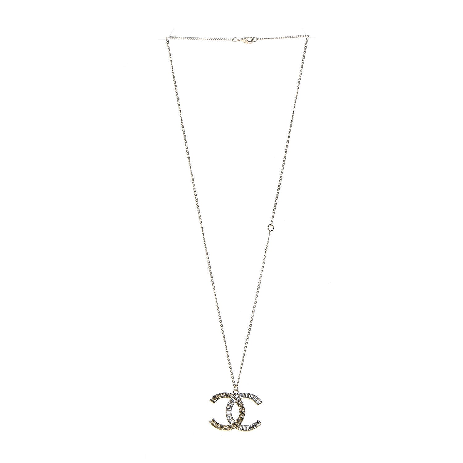 Chanel Baguette Crystal Quilted CC Pendant Necklace Gold 3 of 6