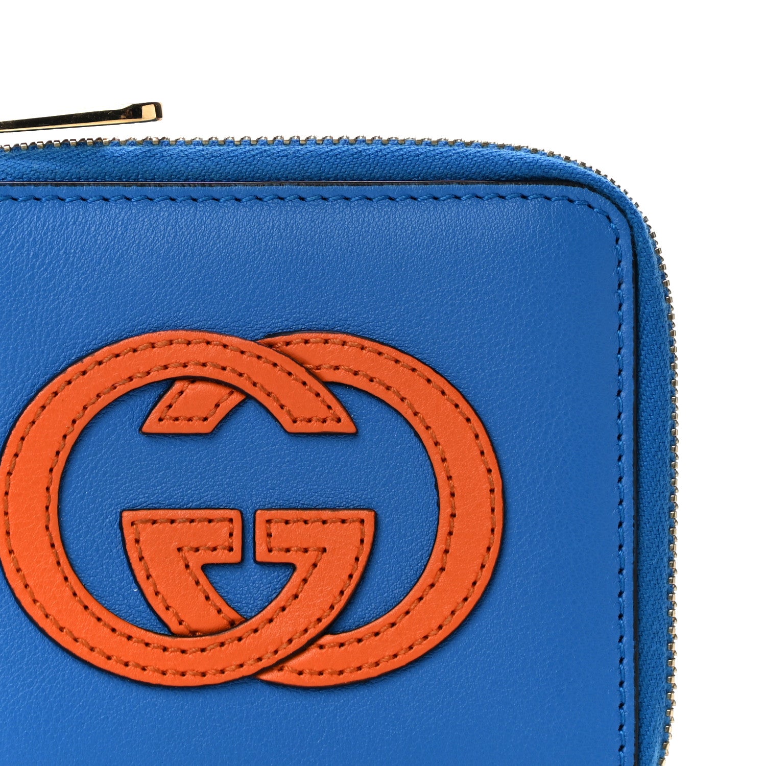 Gucci Vitello Eclipse Interlocking G Zip Around Card Case Wallet Bright Splash Carrot Orange 7 of 10