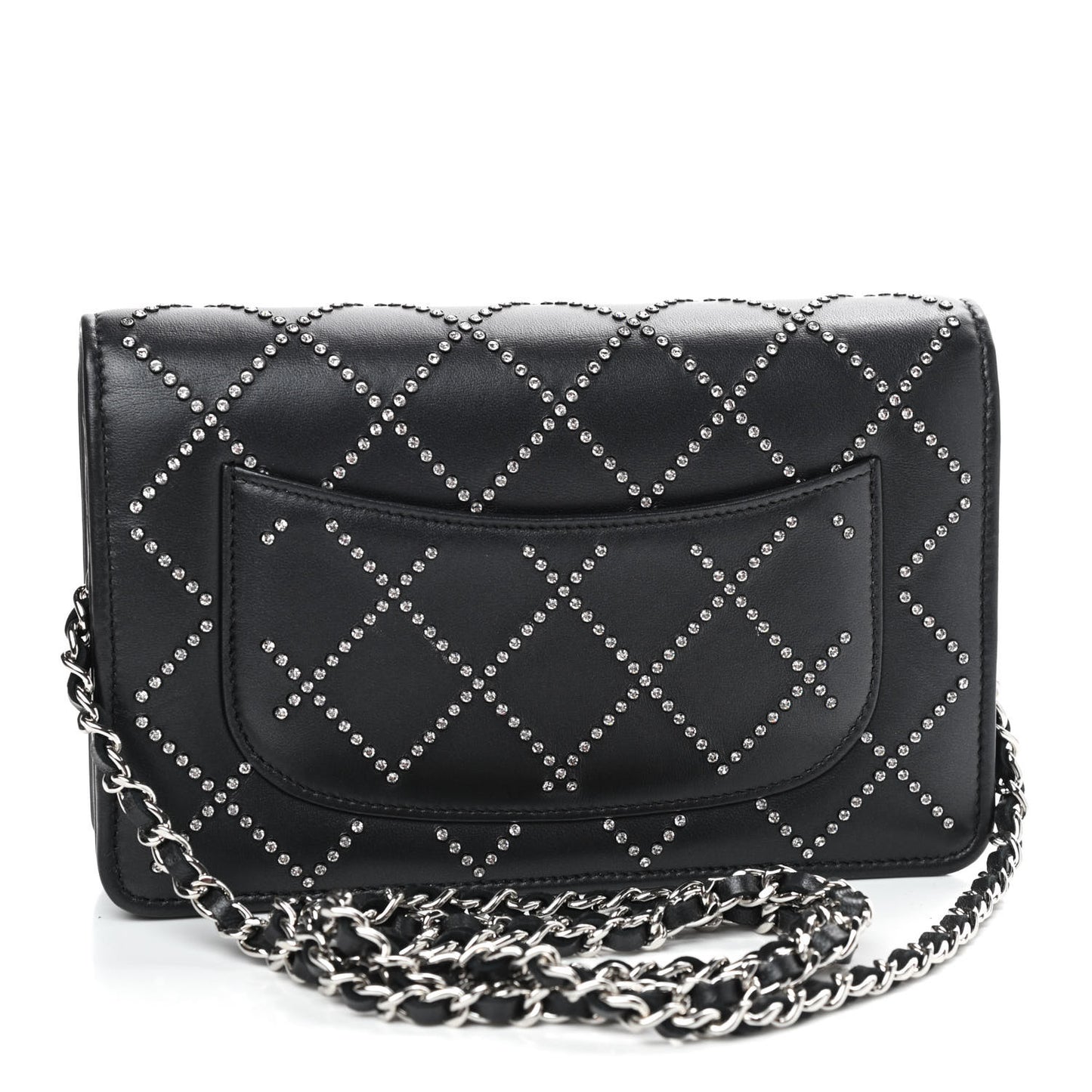 Lambskin Crystal Quilted Wallet On Chain WOC Black